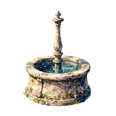 Obraz premium Ornate stone fountain with rippling water and surrounding greenery