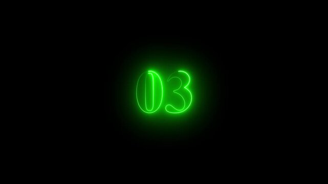 Glowing Neon 3 number educational mathematics text icon On 4k video