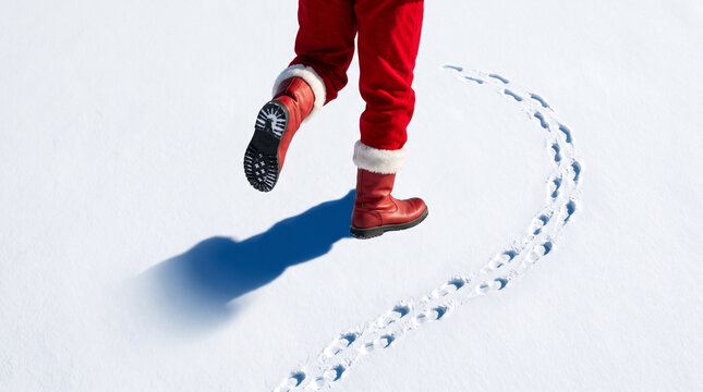 Santa Run, Festive Footprints Across Snowy Landscape
