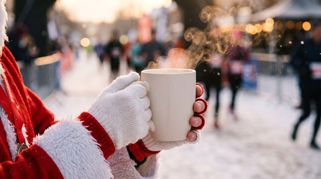 Santa Run, Warm Festive Drink in Crowded Street