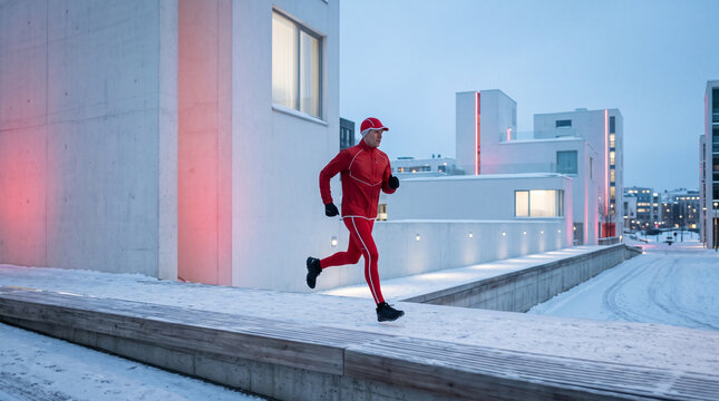 Santa Run, Festive Runner in Modern Cityscape