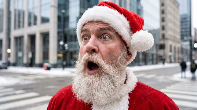 Santa Run, Surprised Santa Against City Background