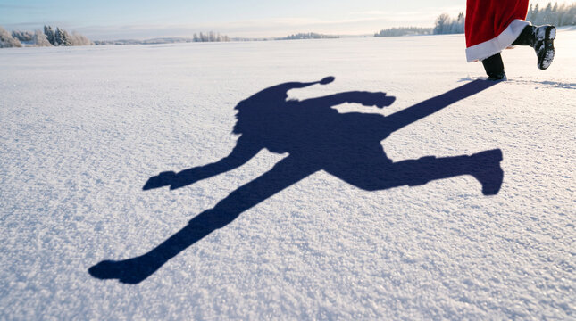 Santa Run Casting Long Shadow Across Snow