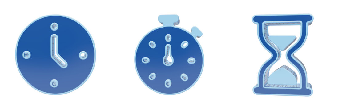 Set of blue three dimensional time and duration icons for professional digital interface and web design