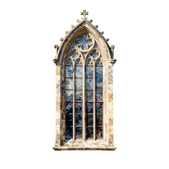 Obraz premium Gothic style arched window with stone tracery and stained glass