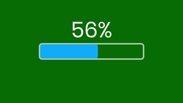Futuristic digital progress bar loading animation, digital loading status progress indicator animation with percentage counter, retro loading bar animation isolated on a green background.4k video