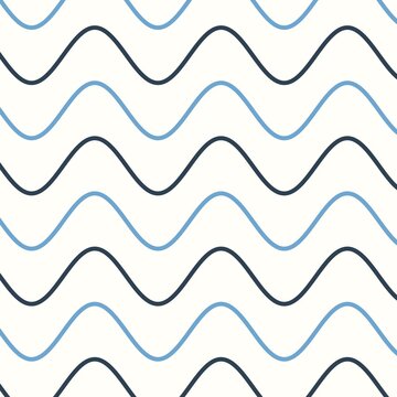 Seamless pattern featuring repeating wavy lines in dark blue and light blue on a white background de