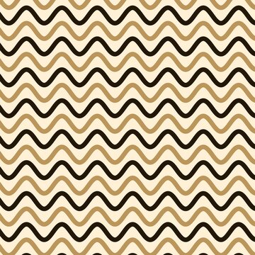 Seamless pattern featuring repeating wavy lines in dark brown and light tan on a cream background de