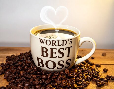 World's best boss text on coffee mug in coffeee
