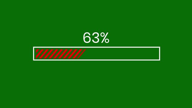 Minimalist loading bar percentage indicator motion graphic element, digital progress status visualizer, loading transfer download 0 to 100% on alpha channel on green background.4k video