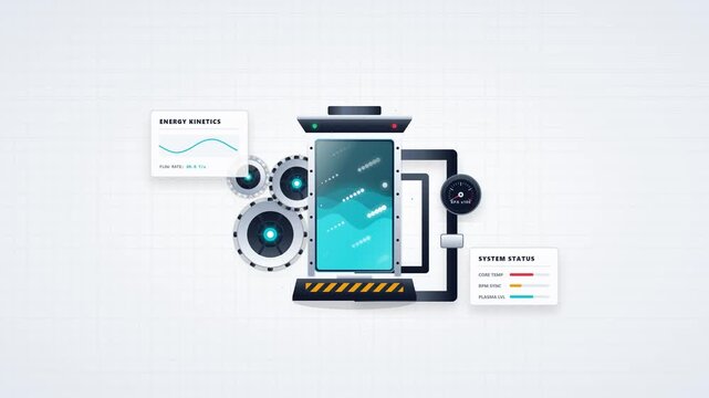 Futuristic Energy Processing Machine with Digital Status Indicators
