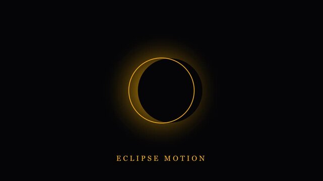 Solar eclipse motion animation: golden glowing celestial rings overlap on 4k black background