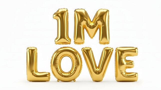 Golden balloon letters spelling i love 1m celebrating one million followers or likes