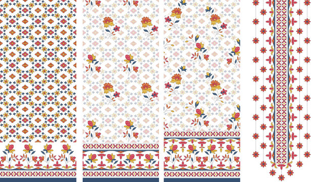 abstract - paisley Watercolor flower colour  bunch with  nack front back border  design