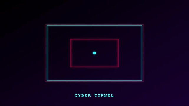 Cyber tunnel motion animation 4k background, with glowing neon, rectangles and pulsing, light effect