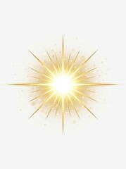 Fototapeta premium Golden Starburst Light Effect with Radiant Rays and Sparkling Particles on White Background