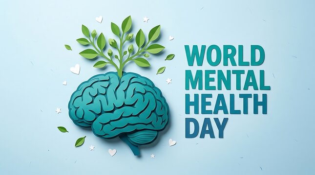 World mental health day concept with a brain shaped like a tree