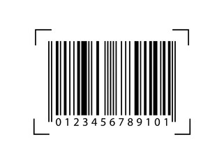 Obraz premium Barcode vector icon with scanning frame, black product code with numbers 0123456789101, retail identification symbol for commerce