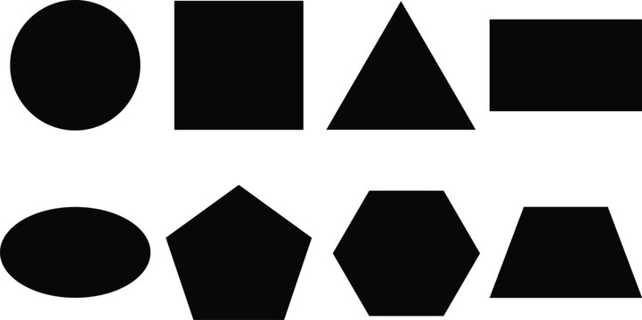 Black Geometric Shape Silhouette Collection with Circle Square Triangle Rectangle Oval Pentagon Hexagon and Trapezoid