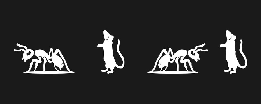 Ant and mouse illustration logo design, animal, business, head, close-up, template, insects, summer, company, teamwork, sticker, identity