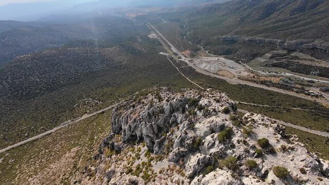 Aerial FPV Mt Charleston Fletcher Region Rugged Mountains Desert Roads Fly Through