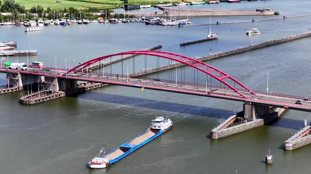 Aerial view of the Schellingwouder Bridge in Amsterdam, the Netherlands