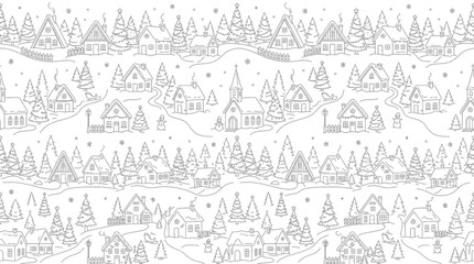 Fototapeta premium Winter Village Pattern Isolated