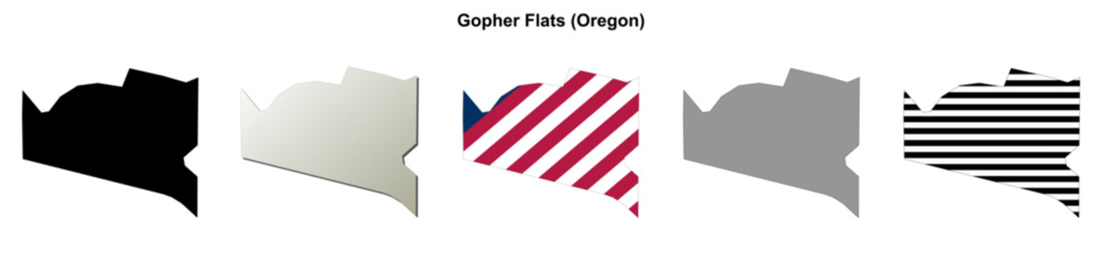 Gopher Flats (Oregon) blank outline map set