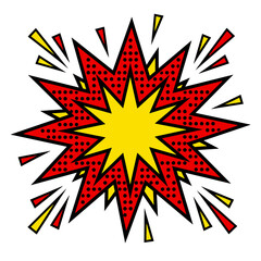 Fototapeta premium Comic book star burst explosion with red halftone texture and yellow inner focal point area