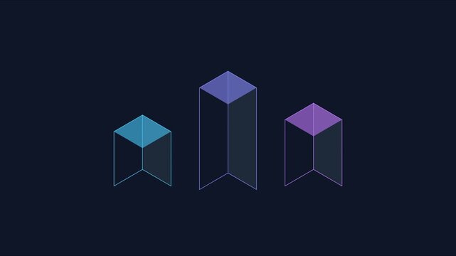 Animated 3 d bar chart with glowing neon cubes for business data visualization and financial growth analytics animation 4k