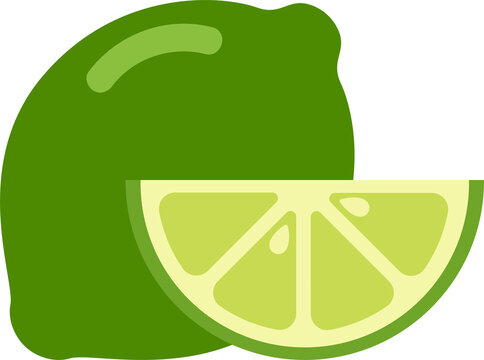 Green lime and sliced lime fruit flat vector illustration for organic food design citrus fruit icon for healthy eating concepts and beverage recipes