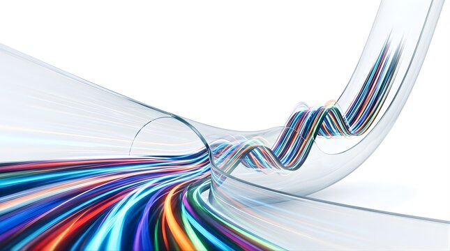 Abstract background with glowing colorful light streaks inside glass tube