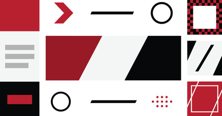 Obraz premium Abstract geometric vector background elements set with red black memphis style shapes blocks and banners layout design