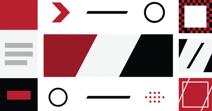 Abstract geometric vector background elements set with red black memphis style shapes blocks and banners layout design