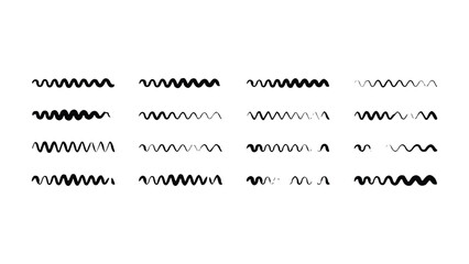 Fototapeta premium Wavy Line Collection: A graphic set of wavy lines, each varying in thickness and intensity, displayed in a grid format, offering versatile design elements.