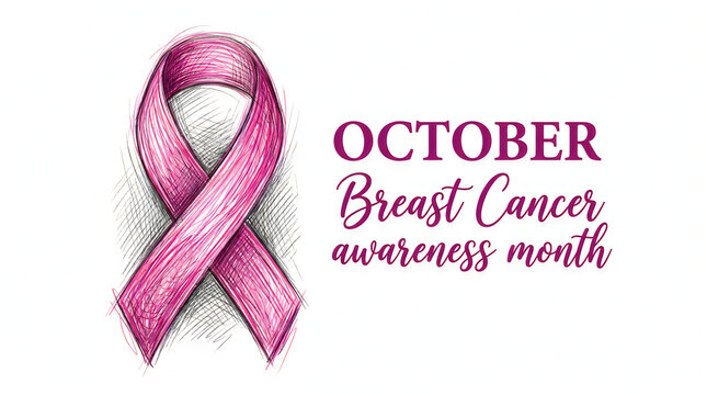 Pink Ribbon for Breast Cancer Awareness Month Hand-Drawn