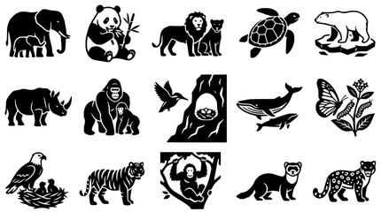 Obraz premium Collection of Diverse Animal Silhouettes - Wildlife and Nature Icons