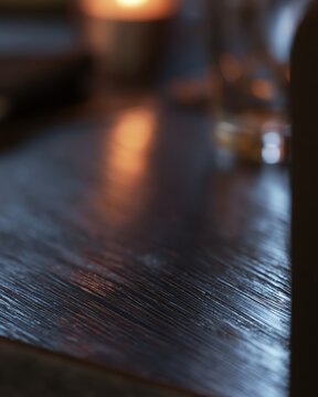 Vertical dark wood background with warm reflections and soft bokeh, creating a moody autumn hospitality setting for menus, covers, restaurant promotions and elegant designs.