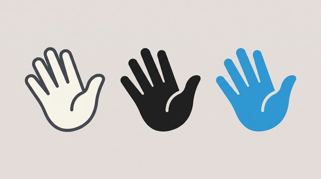 Three Stylized Waving Hand Pictograms in a Horizontal Row