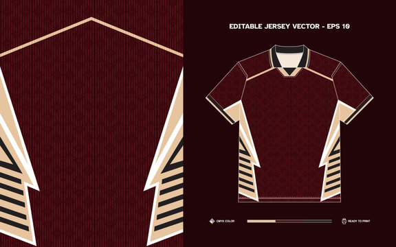 Editable Vector Soccer Jersey Template with Dark Red Cream and Black Stripe Design for Custom Team Apparel and Print Ready Graphics