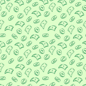 Hand drawn money seamless pattern, payment doodle pattern background
