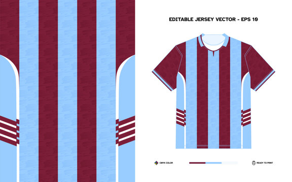 Stylish Maroon and Sky Blue Striped Football Jersey with White Trim for Custom Sports Apparel Design
