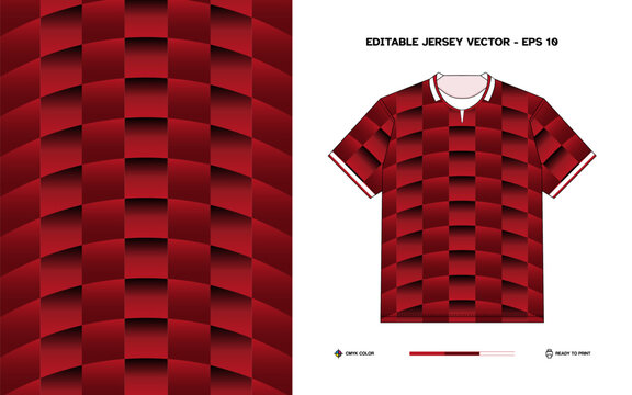 Editable Vector Red Checkered Football Jersey with Bold Gradient Pattern for Customizable Team Apparel Designs and Print Ready Sportswear Templates