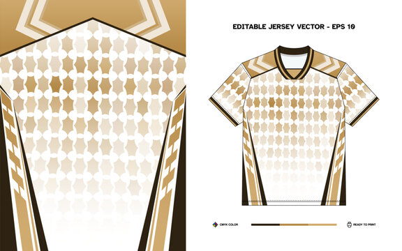 Editable Vector Gold and White Geometric Pattern Sports Jersey with Sleek Black Trim for Custom Team Apparel Design