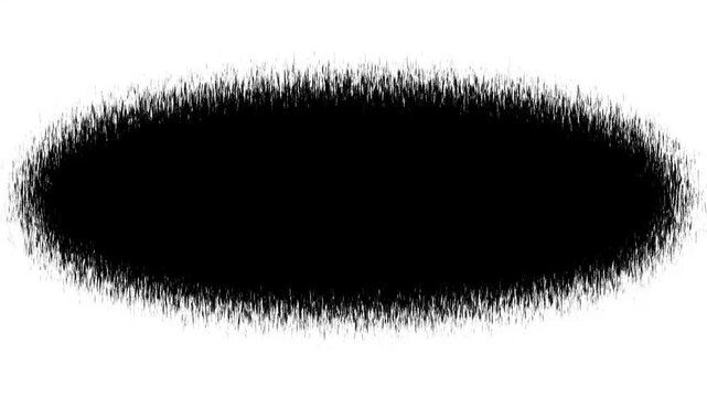 Abstract black ink brush stroke oval shape, dynamic grunge texture overlay, artistic motion on white background.