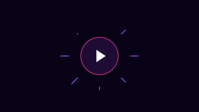 Minimalist play button animation with pulsing neon glow effect for digital media interfaces and user experience 4k