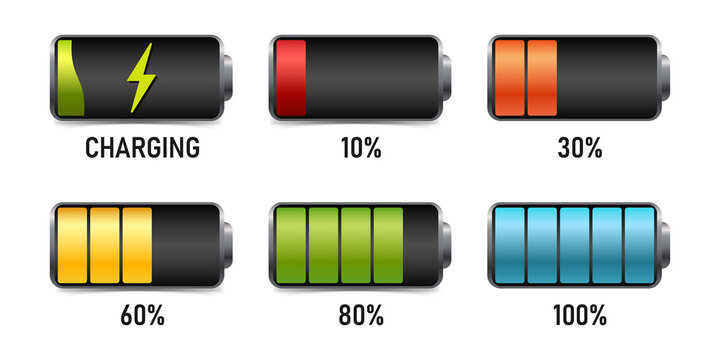 battery icons showing different charge levels on transparent background