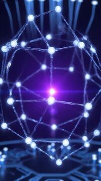 Glowing Network Nodes Pulsing with Light, Forming a Dynamic, Futuristic Digital Connection Animation. Seamless Looping Footage.