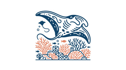 Naklejka premium Manta Ray and Coral Reef Illustration, Isolated Vector Art