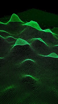 Abstract Green Particle Landscape Animation with Flowing, Undulating Terrain and Subtle Shifting Movement. Dynamic Digital Art.